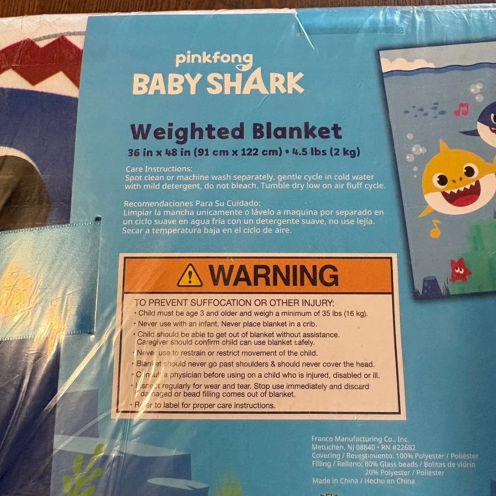 Pinkfong Baby‎ Shark Weighted Blanket Kids 36x48 Blue 4.5lb NEW